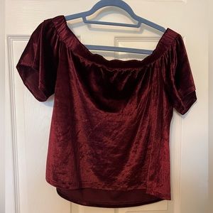Xhilaration Maroon Crushed Velvet Off-the-Shoulder Top